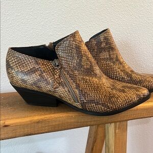 Indigo Brown Ankle Booties with Snakeskin Print